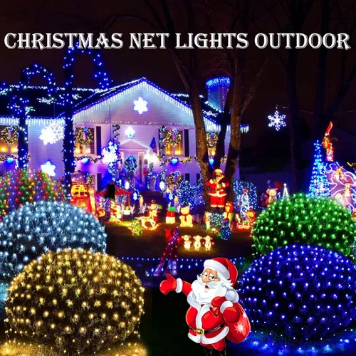 Vista 8 de LitHome Luces de red de Navidad de 14.8 x 5 pies, 300 luces LED de red blanca cálida, 8 modos de conexión, malla gigante impermeable de Navidad