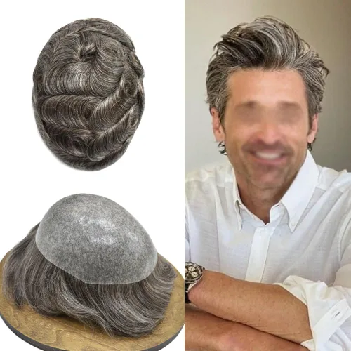 Vista 17 de PU Toupee para hombres pieza de pelo real sistema de reemplazo de cabello humano para hombres Toupee pieza de pelo para hombres piel polivinílica