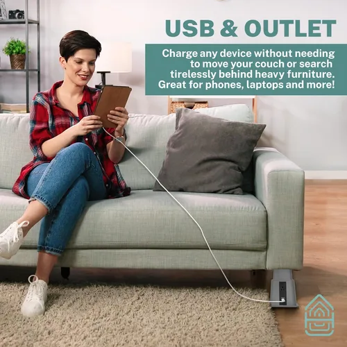 Vista 7 de Home Intuition Elevadores de cama ajustables resistentes de 3, 5 u 8 pulgadas, paquete de 4 unidades (gris con USB)