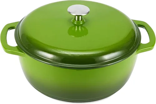 Vista 25 de Amazon Basics Olla de horno holandés de hierro fundido con tapa, esmaltada, redonda, doble asa, resistente, pequeña, 4.3 cuartos de galón, azul
