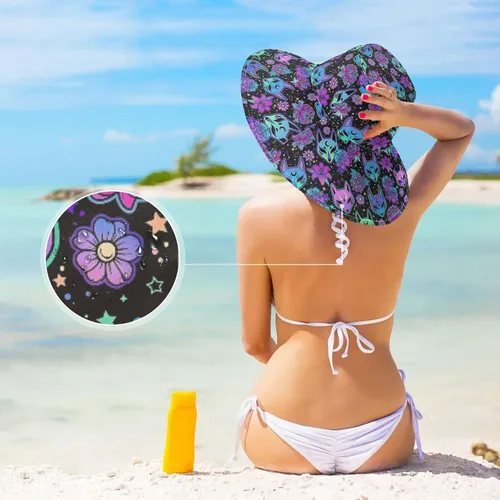 Vista 5 de MNSRUU Wide Brim Hats Skull Sun Hat Packable Sun Visors Floppy Summer Beach Hat for UV Protection