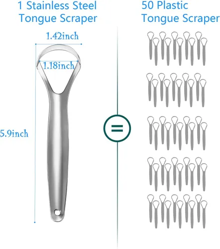 Vista 7 de Sestball Paquete de 2 raspadores de lengua para adultos y niños, raspadores de lengua de metal de grado médico con estuche de viaje, juego