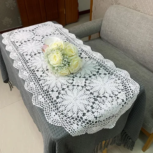 Vista 11 de USTIDE Camino de mesa ovalado de ganchillo hecho a mano de 20 x 31.5 pulgadas, tapices de encaje, decoración de mesa de café, sofá, soporte de TV