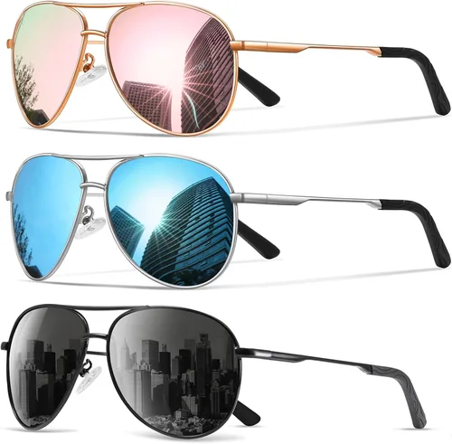 Vista 35 de Gafas de sol polarizadas aviador para hombre y mujer Marco A1-Negro Lente Gris