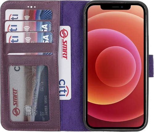 Vista 23 de HARDISTON Funda de piel auténtica de alta calidad hecha a mano para iPhone 7/8 / SE doble folio tarjetero - Funda magnética desmontable - Soporte
