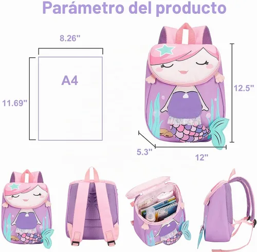 Vista 9 de Bluboon Mochila para niños pequeños para niñas, mochila preescolar 3D, mochila escolar para niños pequeños Púrpura