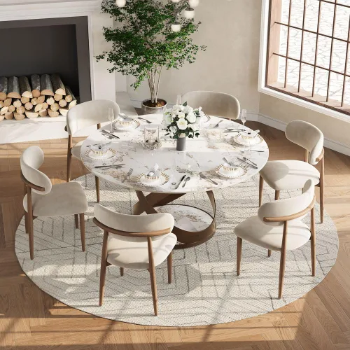 Vista 25 de POVISON Juego de 4 sillas de comedor redondas de lino y algodón con mesa de comedor de vidrio (mesa de comedor de 51 pulgadas + 4 sillas)