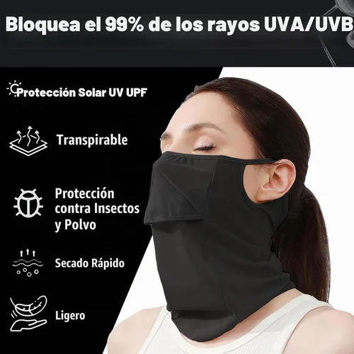 Vista 2 de Máscara facial con protección UV para el cuello, pasamontañas, bandana para mujer, máscara de golf Negro