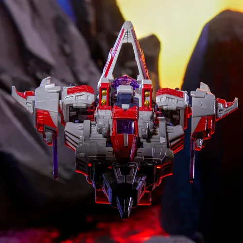 Vista 4 de Transformers Legacy United Voyager Class Cybertron Universe Starscream, figura de acción convertible de 7 pulgadas, para niños de 8 años en adelante