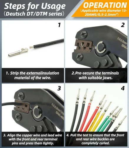Vista 4 de Kit de conectores Deutsch DT de 217 piezas, 12 kits con crimpadora y herramienta de extracción de terminales, resistente al agua IP68 de 2, 3, 4, 6