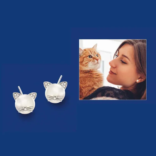Vista 6 de Ross-Simons 8-8.5mm Cultured Pearl Cat Earrings with Diamond Accents in Sterling Silver