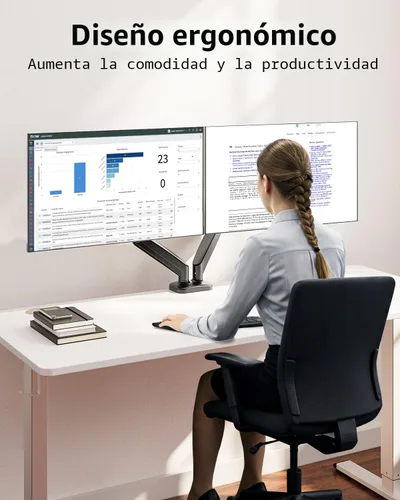 Vista 8 de MOUNTUP Soporte de monitor doble para escritorio, brazos de monitor para 2 monitores de 32, 27, 24, 22 pulgadas, soporte de monitor doble ajustable