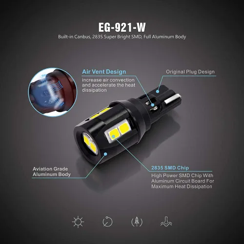 Vista 4 de SiriusLED - Bombilla LED de respaldo trasero sin error (tamaño 921, súper brillante, 3030, SMD, xenón, 6000 K, 2 unidades)