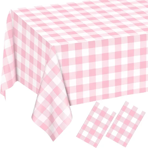 Vista 24 de 2 Pcs Light Blue Gingham Tablecloth Blue Disposable Plastic Checkered Table Cloths for Parties Disposable, Waterproof Rectangular Blue Table Cover