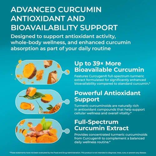 Vista 4 de PUREHEALTH RESEARCH Extracto de curcumina, suplemento de cúrcuma de alta absorción para apoyo inmunológico, articular y muscular, para la salud