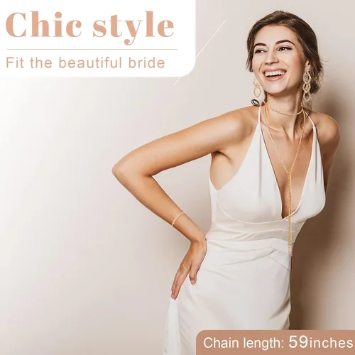 Vista 4 de MTLEE Juego de 6 piezas de joyería de cristal para mujer, gargantilla con capas de diamantes de imitación, collares largos con borlas, pulseras