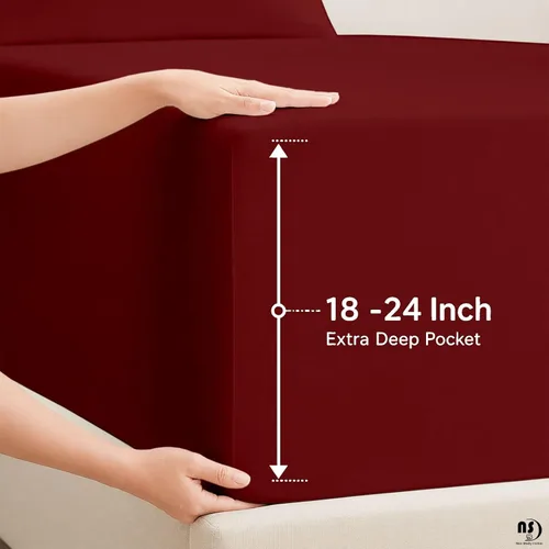 Vista 3 de NON Sticky cotton Juego de sábanas de 4 piezas con bolsillo extra profundo, 100% algodón egipcio, sábanas suaves y transpirables, se adapta a