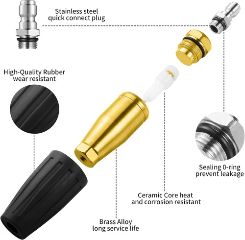 Vista 3 de Boquilla Turbo Lavadora a Presión 4000 PSI Máxima Boquilla de Lavadora a Presión Giratoria con Puntas de 1/4" de Conexión Rápida para Limpieza