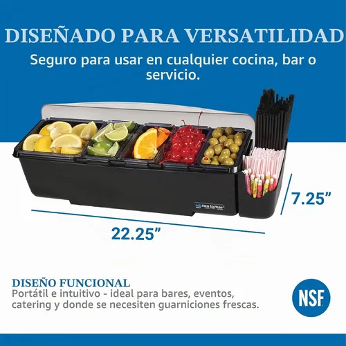 Vista 3 de San Jamar Centro de decoración de cúpula 5 bandejas con tapa de cúpula para cocina, bar y restaurantes, plástico, 8 pintas, color negro