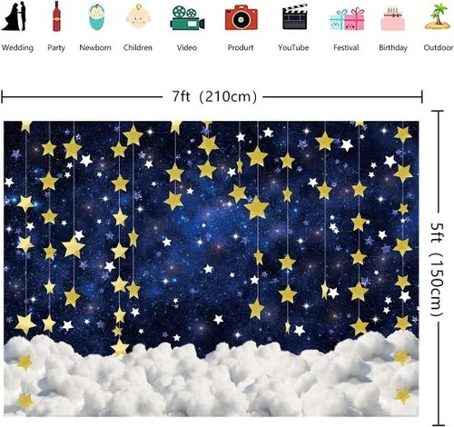 Vista 3 de INRUI Twinkle Twinkle Little Star - Fondo de fotografía para baby shower, estrella dorada, galaxia, cielo estrellado, nublado, baby shower