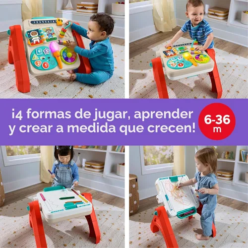 Vista 2 de Fisher-Price Juguete para bebés y niños pequeños, mesa de actividades 4 en 1 y caballete de arte con música educativa para mayores de 6 meses