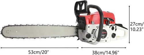 Vista 6 de Motosierra inalámbrica a gas de 20 pulgadas, sierra de cadena a gasolina de 2 ciclos, motosierra inalámbrica de mano de 3.2 HP 58 CC, engrasador