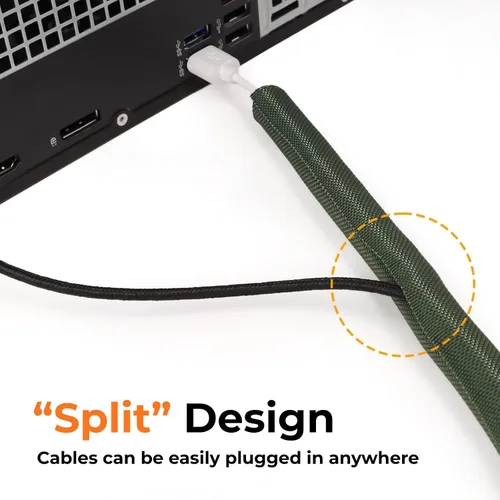 Vista 6 de Funda de gestión de cables trenzada dividida de 1/2 pulgada para cable USB, cable de alimentación, cable de audio y video, protector de cable