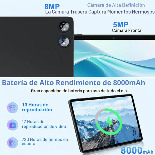 Vista 4 de Tableta de 10 pulgadas Android 15 con 30 GB de RAM 128 GB de ROM 1 TB de expansión, Tablets de 8000 mAh Octa-Core con teclado y ratón, pantalla HD