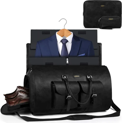 Vista 8 de Garment Bag for Travel, Convertible Carry on Garment Duffel Bag for Men Faux Leather Waterproof Large Weekender Bag for Women Men 2 in 1 Hanging