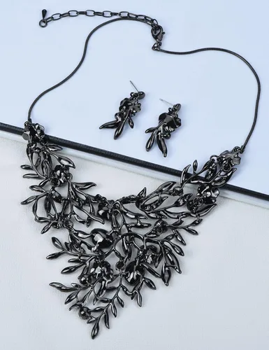 Vista 6 de Fenni Jewelry Vintage - Juego de collar y aretes para mujer, diseño de flores, esmaltado, estilo babero, para boda, novia, baile de graduación