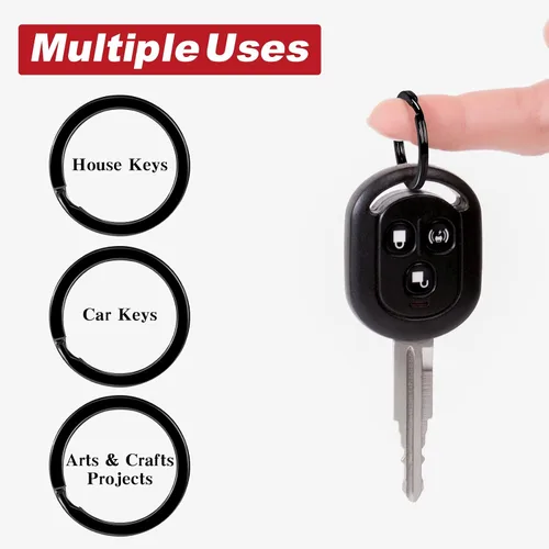 Vista 5 de 10PSC - Llaveros de acero inoxidable 304 grueso y grueso de 1 pulgada0.984 in para llaves de automóvil, duradero, para uso en exteriores, color negro