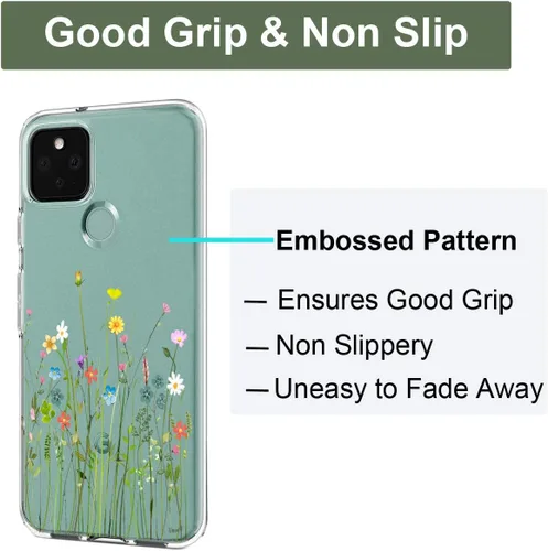 Vista 3 de Unov Pixel 5 - Funda transparente con diseño de TPU suave, absorción de golpes, diseño delgado en relieve, cubierta trasera protectora para Pixel 5