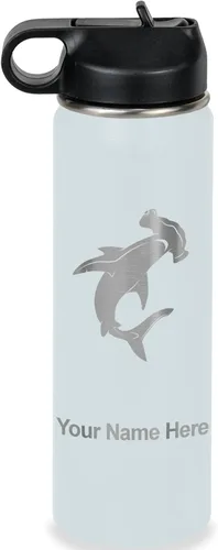 Vista 40 de LaserGram Botella de agua personalizada, tiburón martillo, acero inoxidable de doble pared aislada al vacío con popote superior, regalo grabado