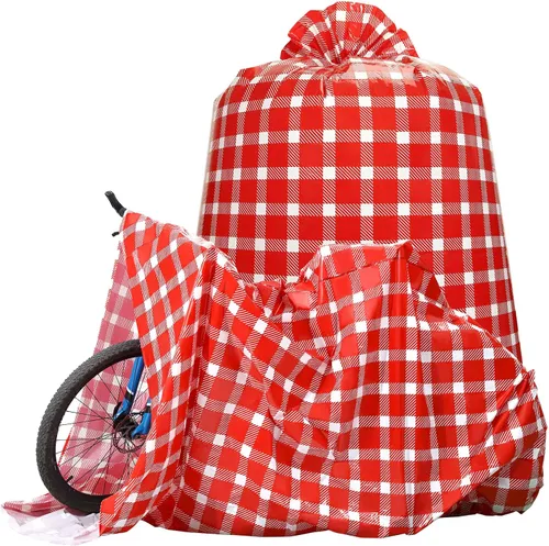 Vista 9 de Teling 2 piezas de 80 x 60 pulgadas bolsas de regalo para bicicleta jumbo de Navidad, bolsas de regalo de bicicleta extragrandes de plástico