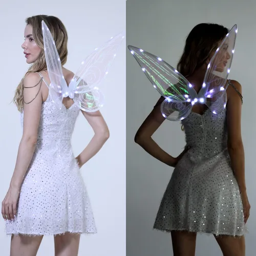 Vista 4 de Alas de hadas para disfrazarse de alas transparentes brillantes de mariposa disfraz de Halloween alas de ángel para niños y niñas y mujeres