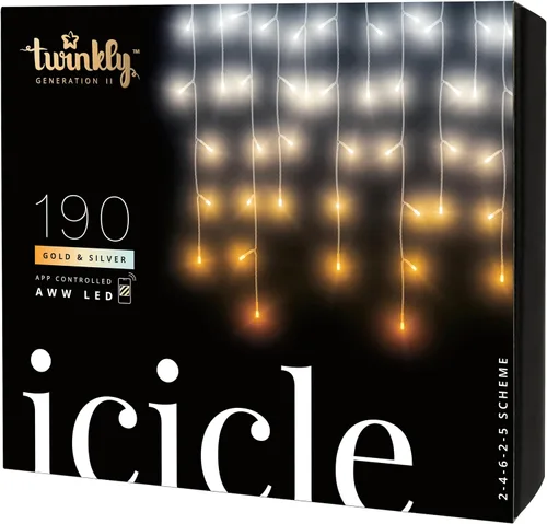 Vista 8 de Twinkly Icicle 190 LED Blanco, Luces de Cascada LED para Interior y Exterior, Luces LED Inteligentes Blanca Cálida y Blanca Fría, Compatibles