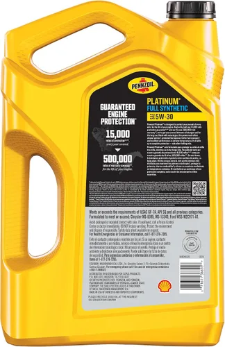 Vista 2 de Aceite de motor completamente sintético Platinum Full Synthetic 5W-30 de Pennzoil (1 unidad, 5 cuartos de galón)