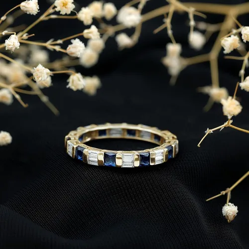 Vista 12 de Certified Lab Grown Blue Sapphire Eternity Band, AAAA Quality, Sapphire Moissanite Anniversary Ring - Ready To Gift