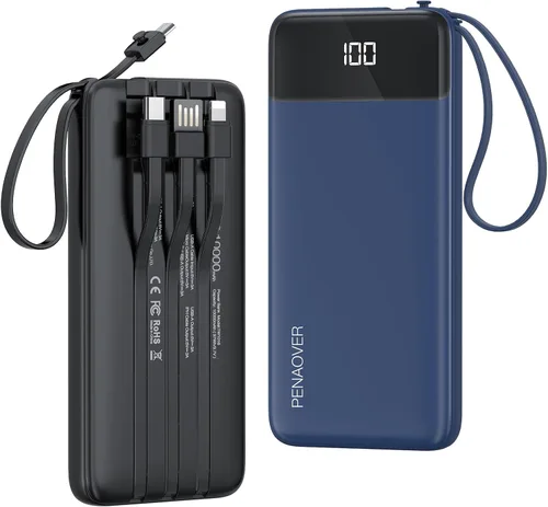 Vista 8 de penaover Cargador Portátil 10000mAh Power Bank con Cable Incorporado, 5 Salidas 2 Entradas Esencial de Viaje Paquete de Batería Externa con Pantalla