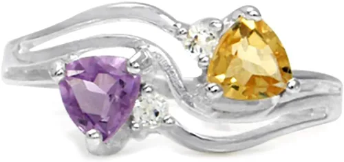 Vista 3 de Silvershake Anillo de plata de ley 925 con 3 líneas de piedras preciosas genuinas para mujer