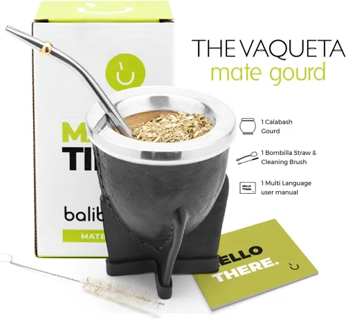 Vista 2 de BALIBETOV Juego de calabaza Yerba Mate – Taza mate envuelta en cuero hecha a mano (Vaqueta) con popote de acero inoxidable y cepillo de limpieza
