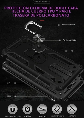Vista 3 de YaHan Funda para Xiaomi Redmi 8A / Redmi 8, anillo giratorio de 360 grados, soporte híbrido, resistente, de doble capa, a prueba de golpes, con Negro