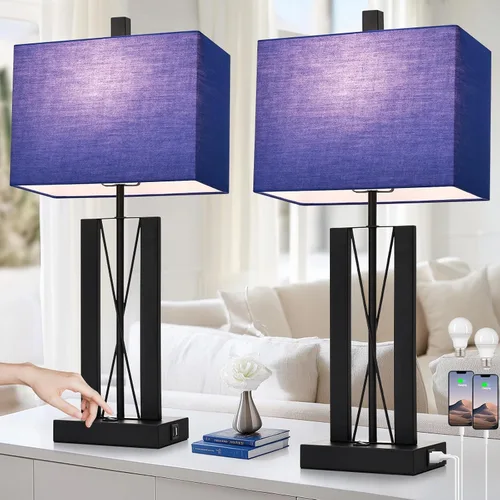 Vista 17 de Lolikit Lámparas de mesa con control táctil de 23.5 pulgadas, lámpara de noche de metal para dormitorio, juego de 2 con puertos USB A+C y salida