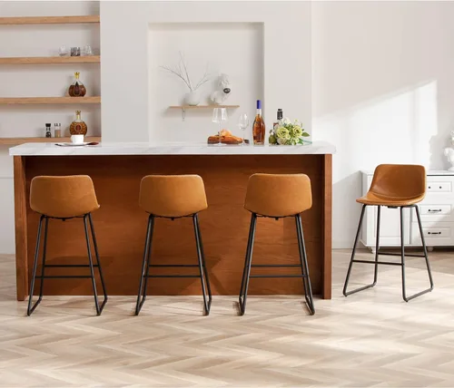 Vista 35 de HeuGah Juego de 2 taburetes de bar de piel sintética, sillas de comedor con patas de metal y respaldo suave, fáciles de montar