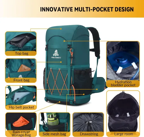 Vista 5 de Bseash Mochila de senderismo impermeable de 40L con cubierta para lluvia, bolsa de viaje deportiva al aire libre para camping, escalada, ciclismo