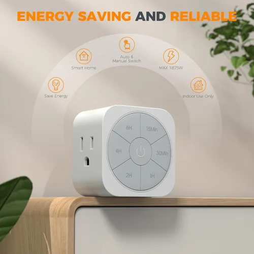 Vista 5 de Paquete de 1 enchufe temporizador para interiores, temporizadores de cuenta regresiva para enchufes eléctricos de hasta 6H para luces, plancha