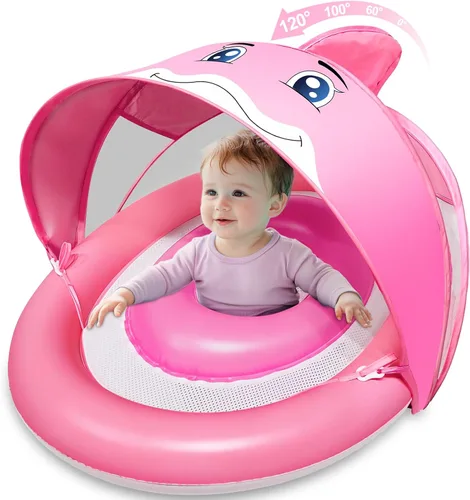 Vista 7 de Dolphin Baby Float with Canopy for Age 6-36 Months UPF 50+ Sun Protection Never Flip Over Dual Air Chambers Adjustable Safety Seat 4 Stage