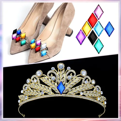 Vista 6 de 100 piezas de diamantes de imitación acrílicos con parte trasera plana, gemas de plástico para deslumbrar joyas acrílicas para hacer joyas