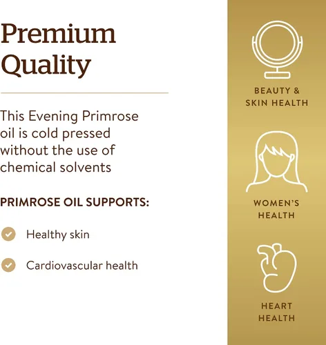 Vista 4 de Solgar Aceite de onagra de 500 mg, 180 cápsulas blandas, promueve una piel saludable y la salud cardiovascular, apoyo nutricional para mujeres, sin