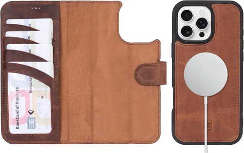 Vista 29 de BOULETTA Magsafe - Funda para iPhone 15 compatible con cuero de grano completo, magnética, desmontable, cartera para teléfono (2 en 1), 4 tarjeteros